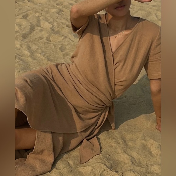 NWT Na Nin Minka Waffled Cotton Wrap Dress in Toffee - Picture 2 of 12